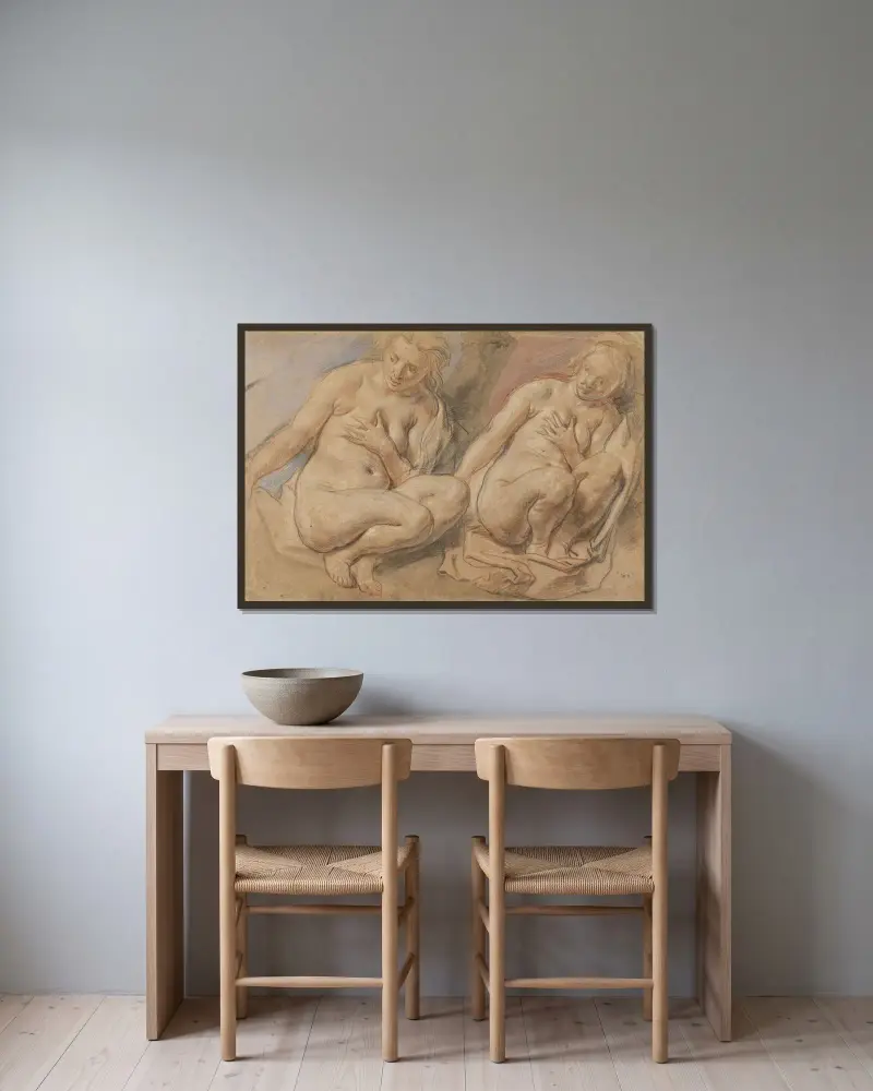 Susanna på knä av Jacob Jordaens inramad på en vägg