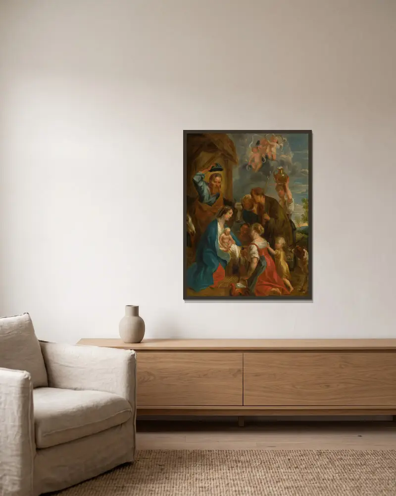The Adoration of the Shepherds – nr 1 av Jacob Jordaens inramad på en vägg