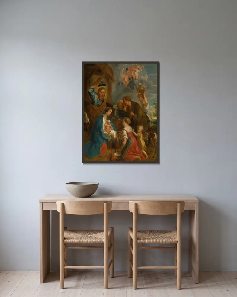 The Adoration of the Shepherds – nr 1 av Jacob Jordaens inramad på en vägg