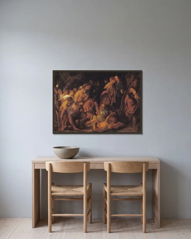 Kristi förråderi och gripande i Getsemane av Jacob Jordaens inramad på en vägg