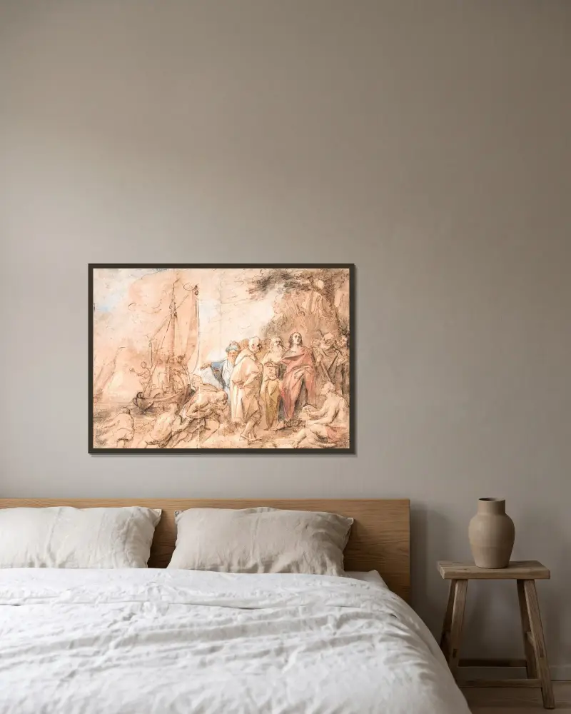 Peters och Andreas kallande av Jacob Jordaens inramad på en vägg