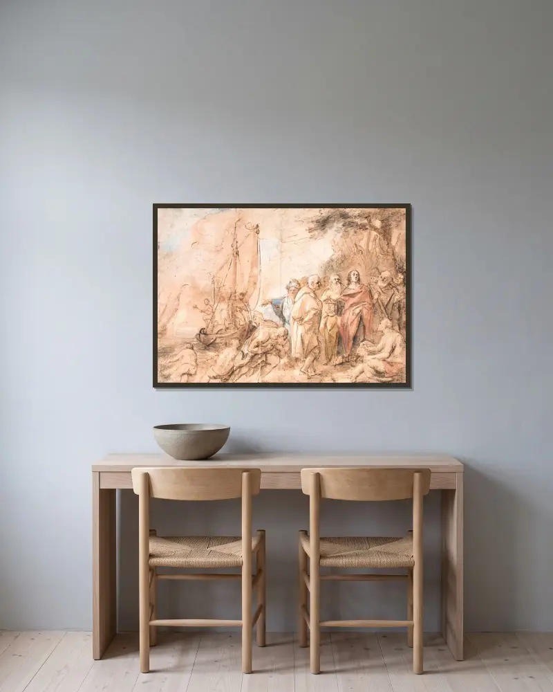 Peters och Andreas kallande av Jacob Jordaens inramad på en vägg