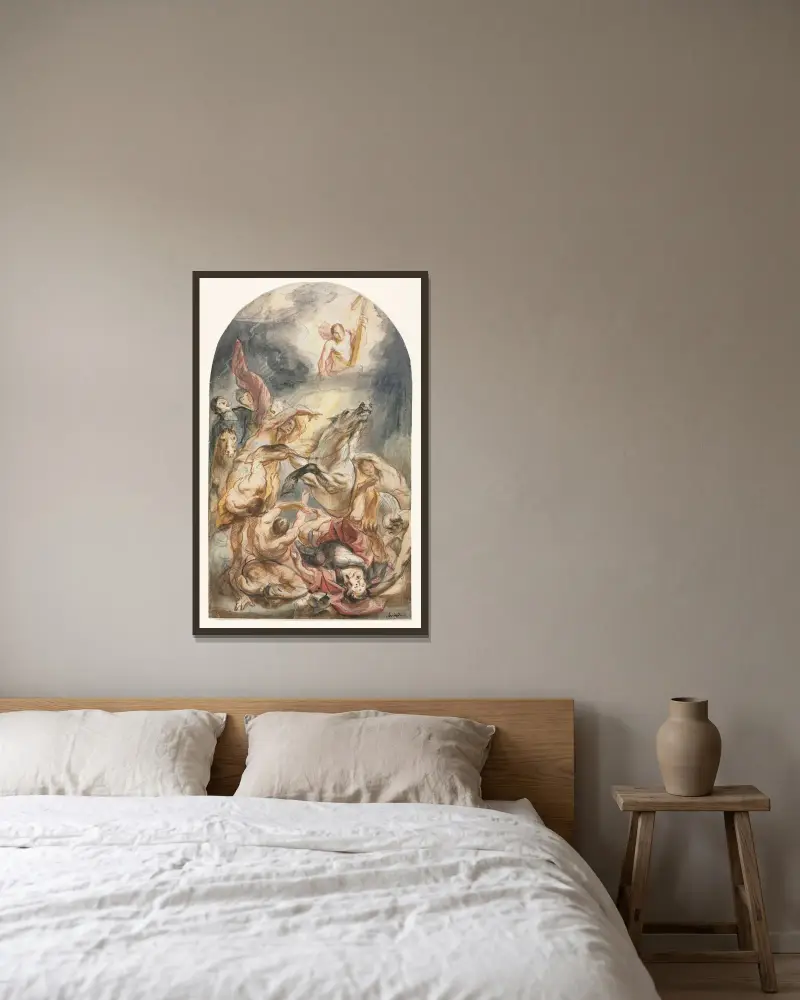 Sauls omvändelse med Kristus och korset av Jacob Jordaens inramad på en vägg