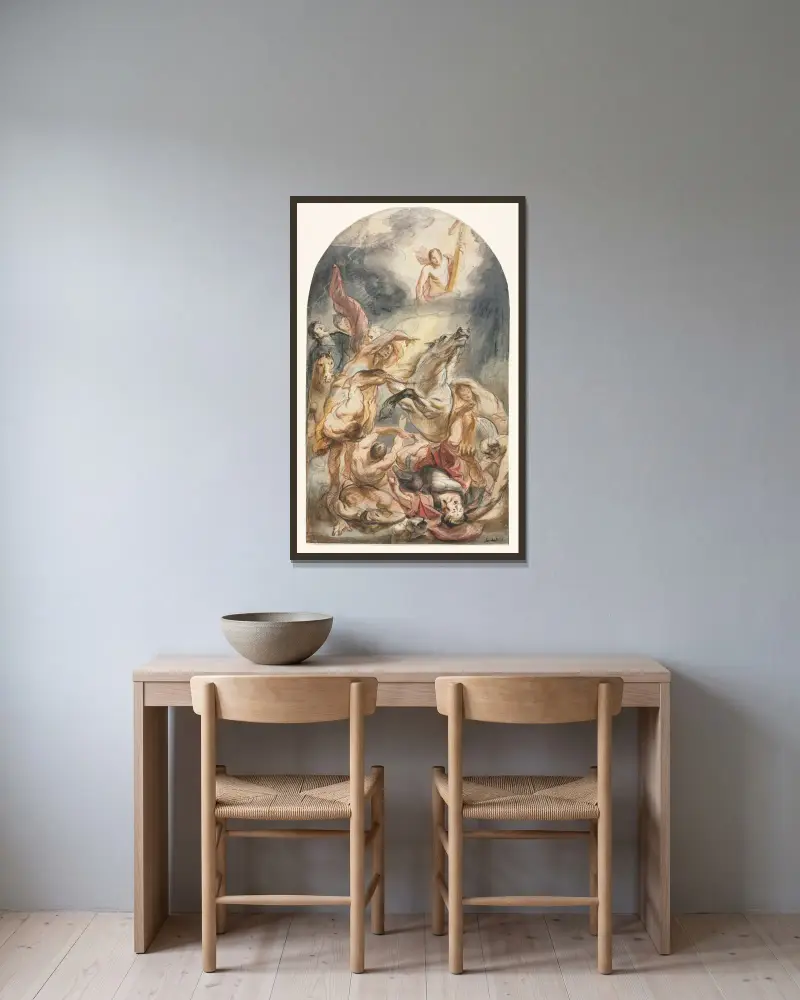 Sauls omvändelse med Kristus och korset av Jacob Jordaens inramad på en vägg