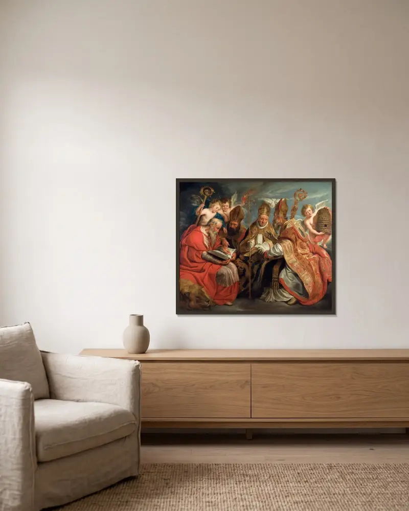 Die vier lateinischen Kirchenväter von Jacob Jordaens gerahmt an einer Wand