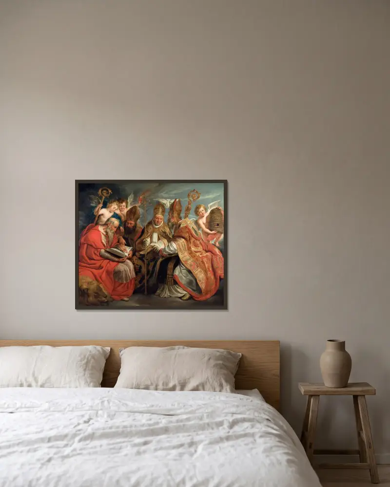 Die vier lateinischen Kirchenväter von Jacob Jordaens gerahmt an einer Wand