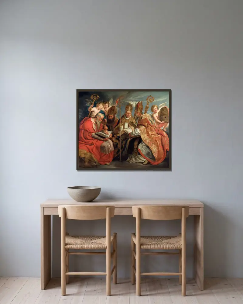 Die vier lateinischen Kirchenväter von Jacob Jordaens gerahmt an einer Wand