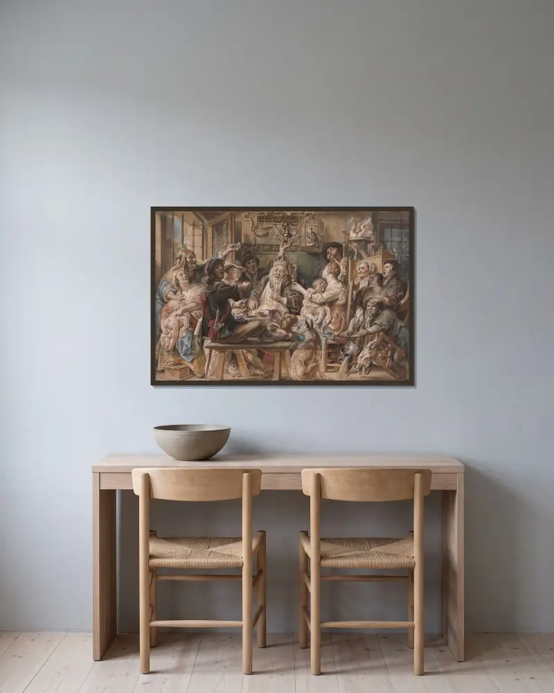 Das Königstrinken von Jacob Jordaens gerahmt an einer Wand