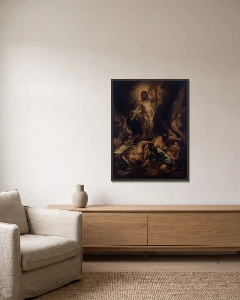 Kristi uppståndelse av Jacob Jordaens inramad på en vägg