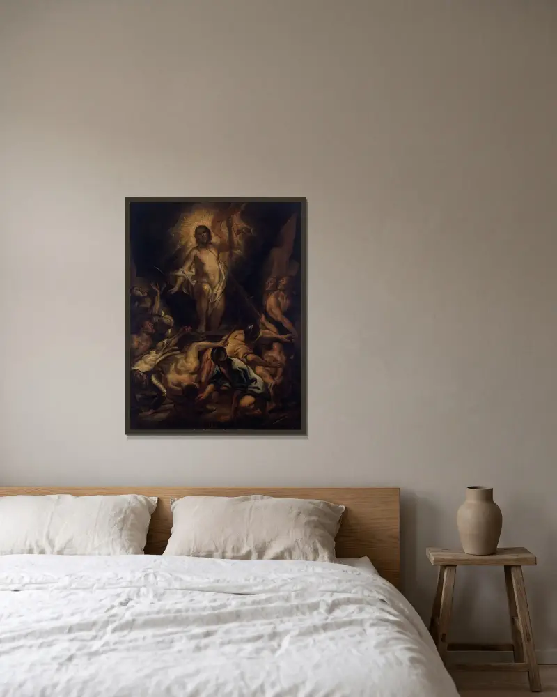 Kristi uppståndelse av Jacob Jordaens inramad på en vägg
