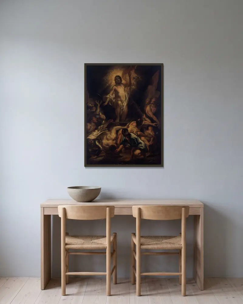 Kristi uppståndelse av Jacob Jordaens inramad på en vägg