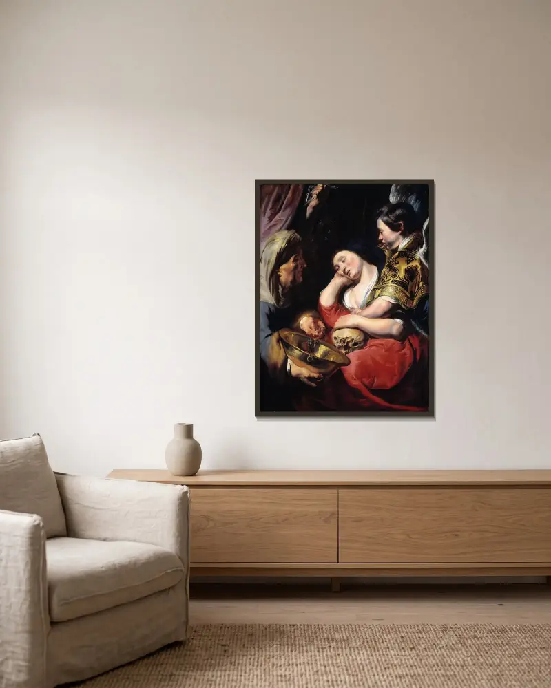 Magdalenas frestelse av Jacob Jordaens inramad på en vägg