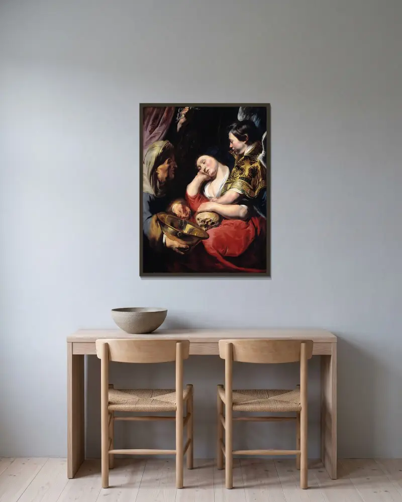 Magdalenas frestelse av Jacob Jordaens inramad på en vägg