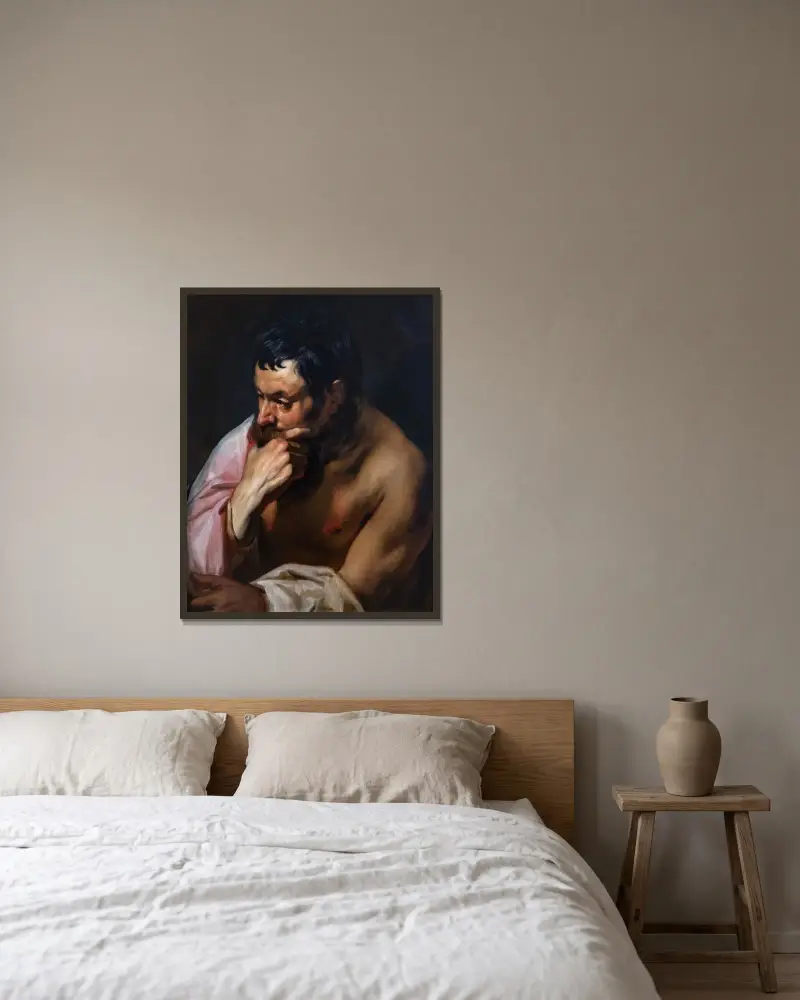 Tänkaren eller Fauna i meditation av Jacob Jordaens inramad på en vägg