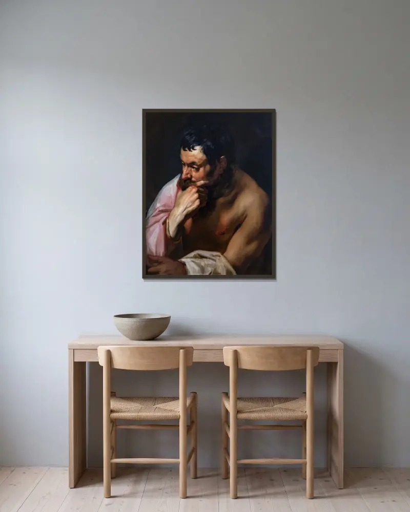 Tänkaren eller Fauna i meditation av Jacob Jordaens inramad på en vägg