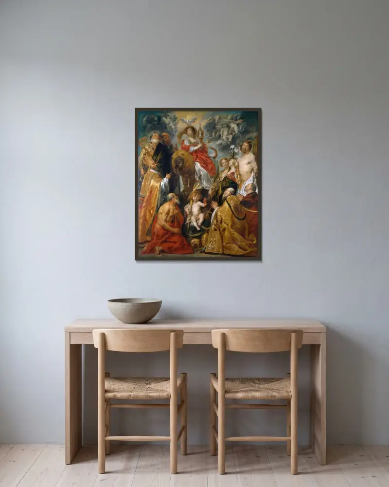 Eukaristins vördnad av Jacob Jordaens inramad på en vägg