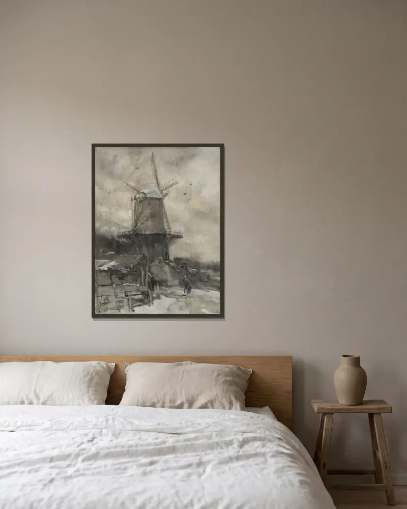 Een molen in de winter av Jacob Maris inramad på en vägg