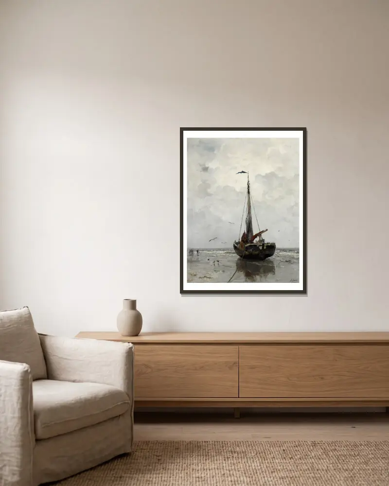 Fischerboot von Jacob Maris gerahmt an einer Wand