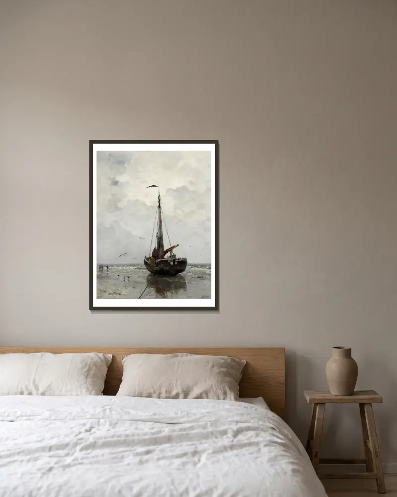 Fischerboot von Jacob Maris gerahmt an einer Wand