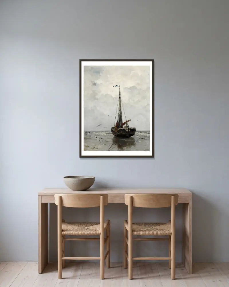 Fischerboot von Jacob Maris gerahmt an einer Wand