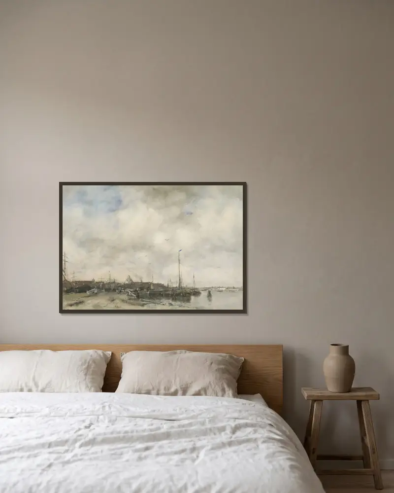 Gezicht op een stad av Jacob Maris inramad på en vägg