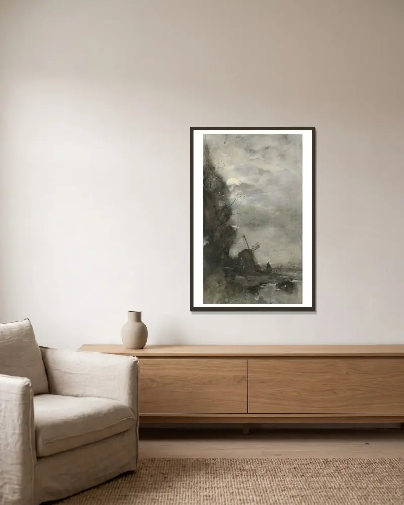Landschap met molen bij maanlicht av Jacob Maris inramad på en vägg