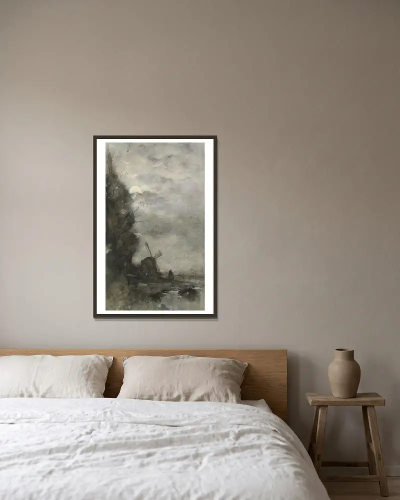 Landschap met molen bij maanlicht av Jacob Maris inramad på en vägg