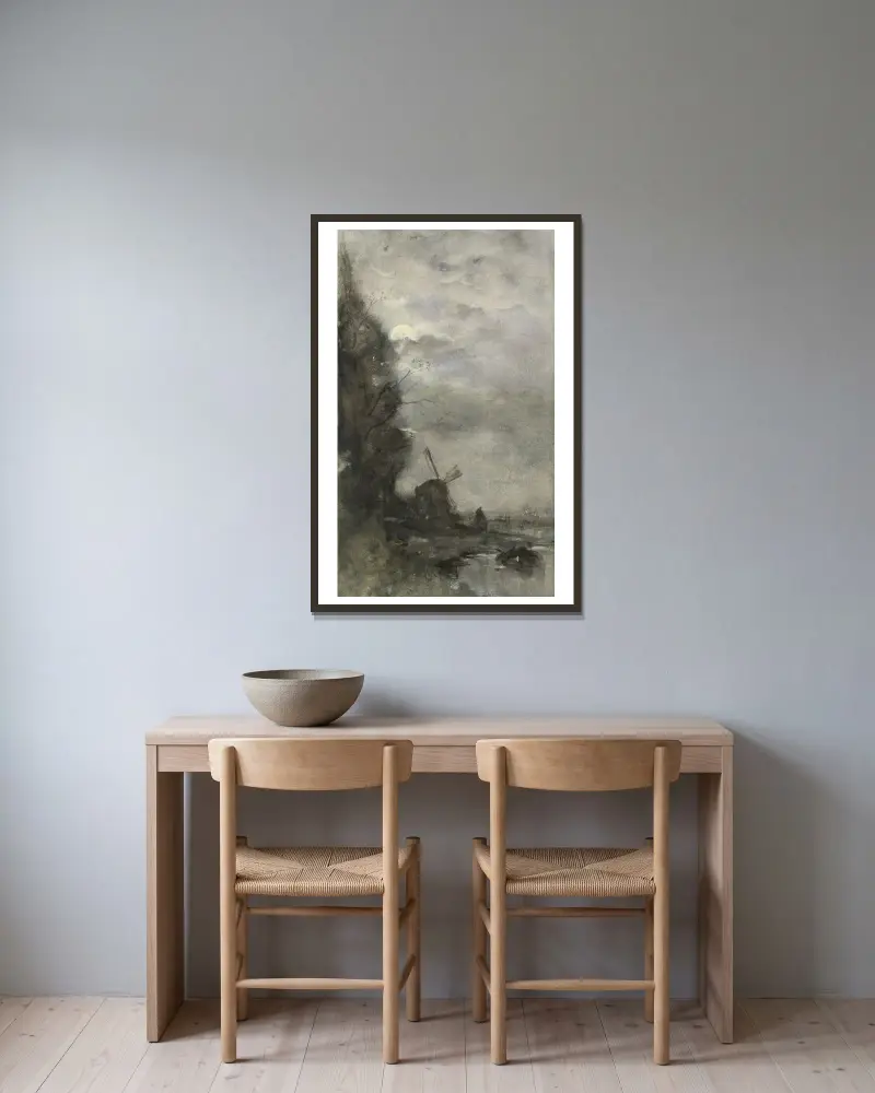 Landschap met molen bij maanlicht av Jacob Maris inramad på en vägg