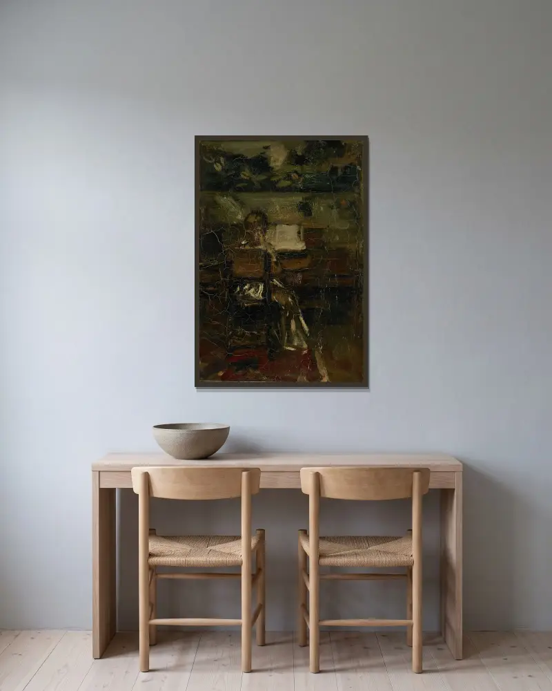 Flicka vid piano av Jacob Maris inramad på en vägg