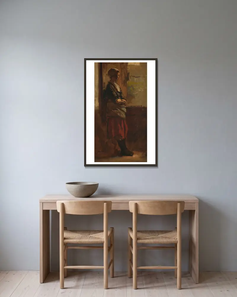 Meisje bij een deuropening. av Jacob Maris inramad på en vägg