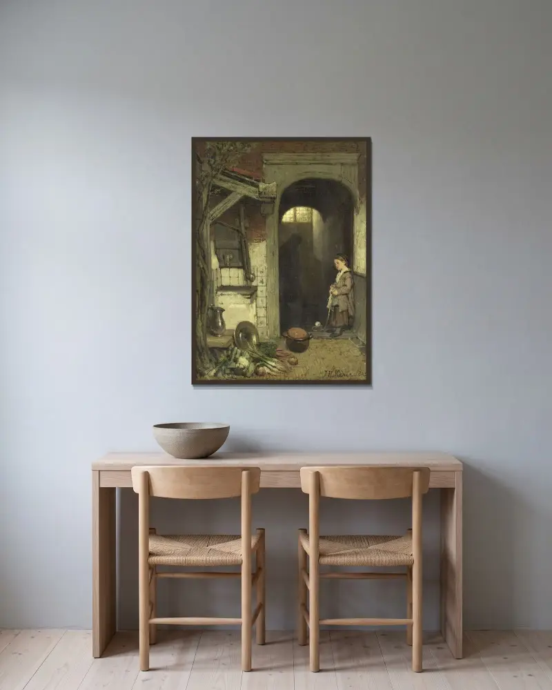 Liten innergård av Jacob Maris inramad på en vägg