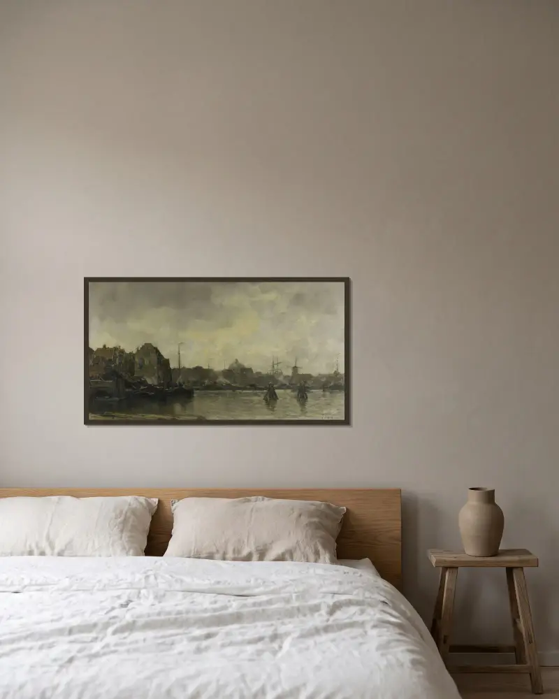 Stadsvy av Jacob Maris inramad på en vägg