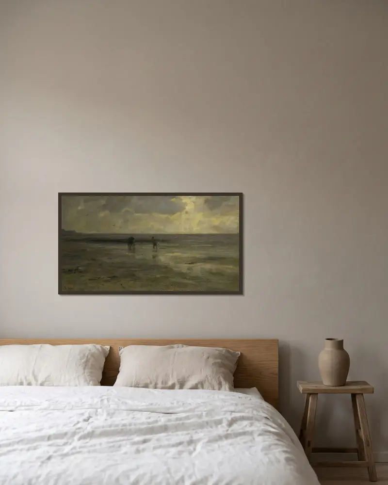 Strand vid afton av Jacob Maris inramad på en vägg