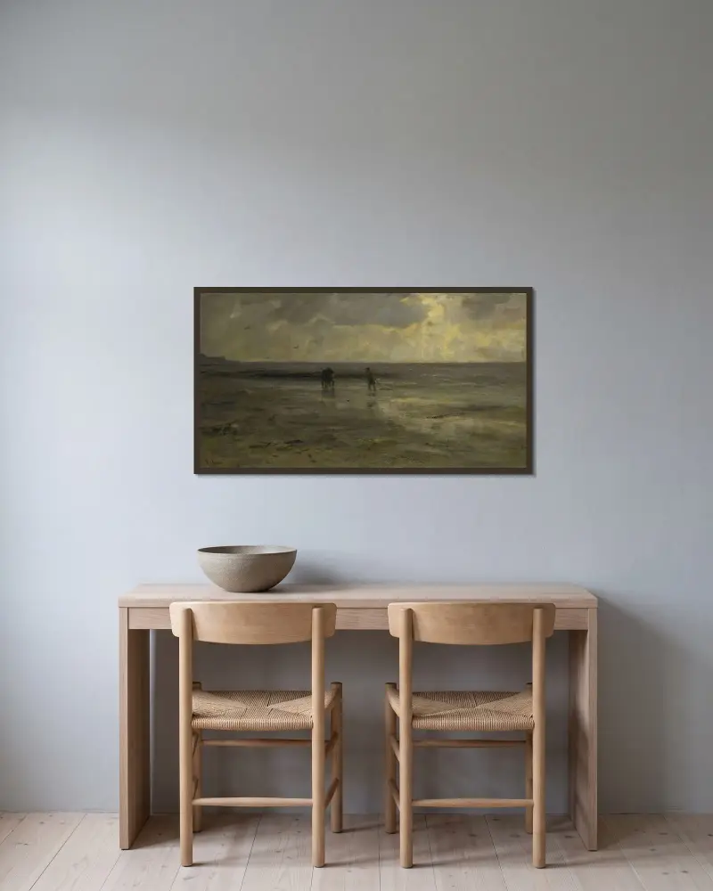 Strand vid afton av Jacob Maris inramad på en vägg