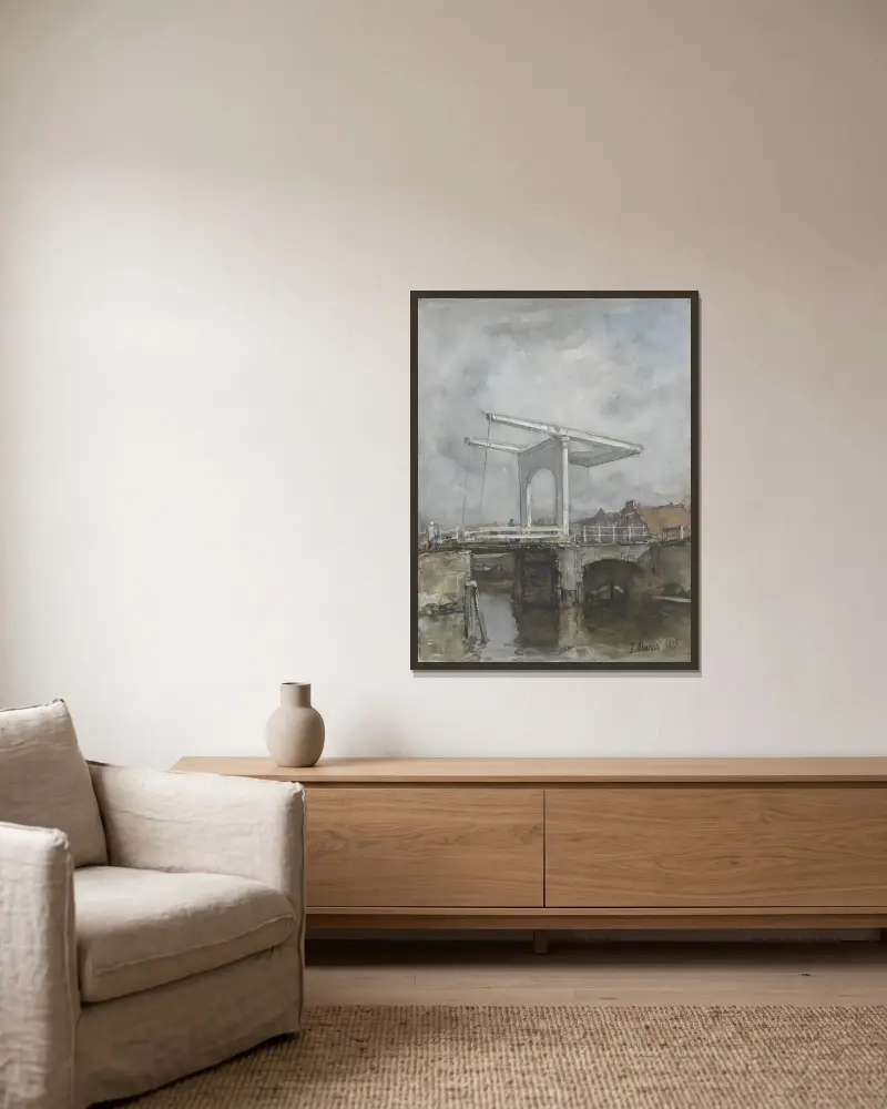 Die Zugbrücke von Jacob Maris gerahmt an einer Wand