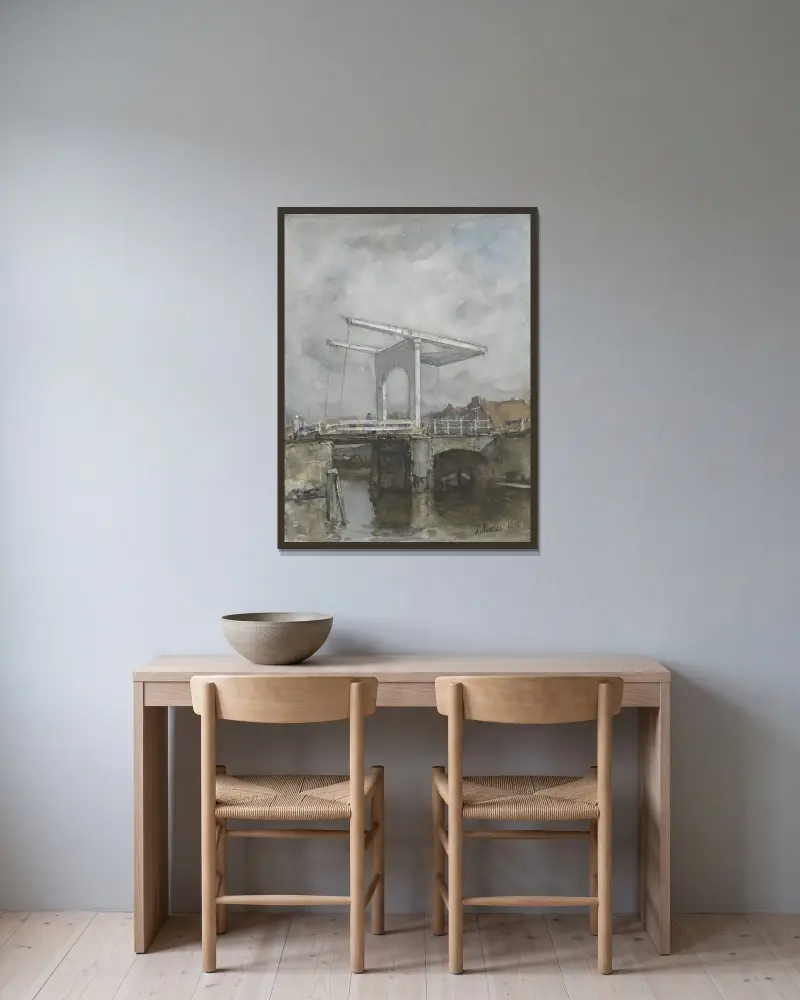 Die Zugbrücke von Jacob Maris gerahmt an einer Wand