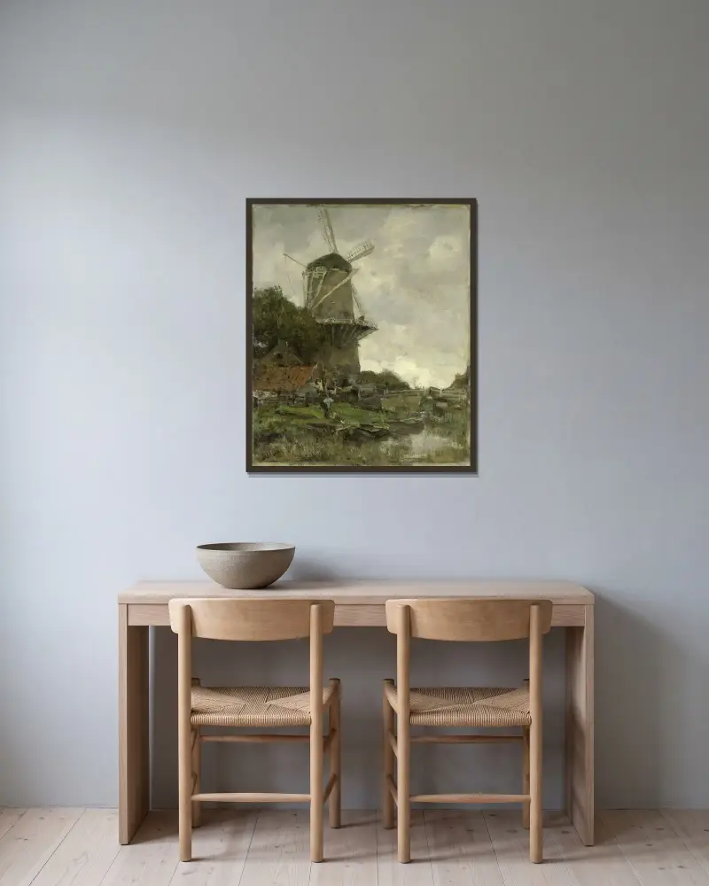 Väderkvarnen av Jacob Maris inramad på en vägg