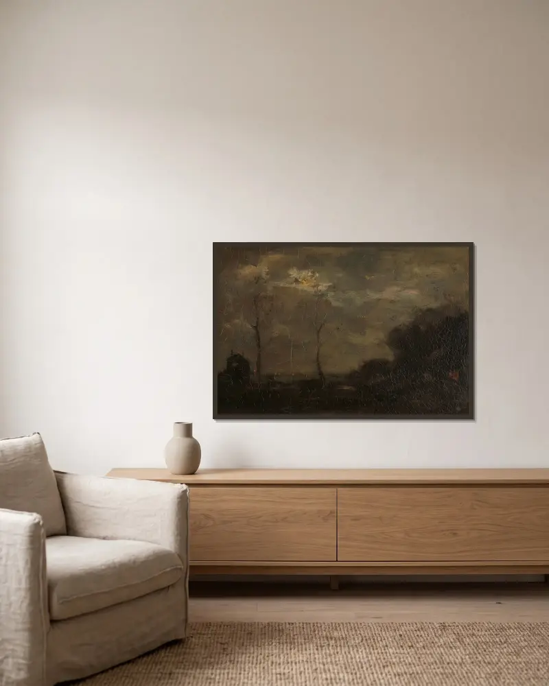 Kanal bei Mondlicht von Jacob Maris gerahmt an einer Wand