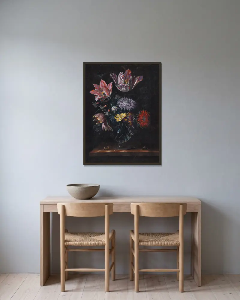 A Glass Vase With Flowers av Jacob Marrel inramad på en vägg