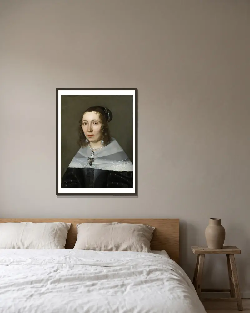 Portrait of Maria Sibylla Merian av Jacob Marrel inramad på en vägg
