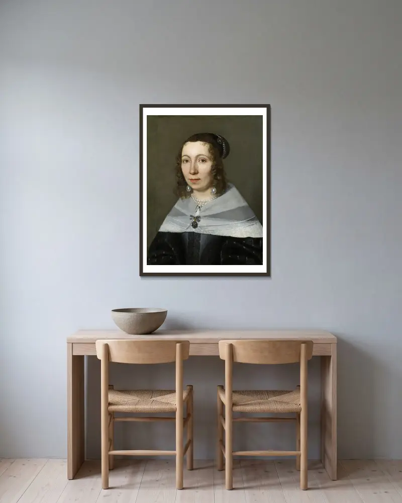 Portrait of Maria Sibylla Merian av Jacob Marrel inramad på en vägg