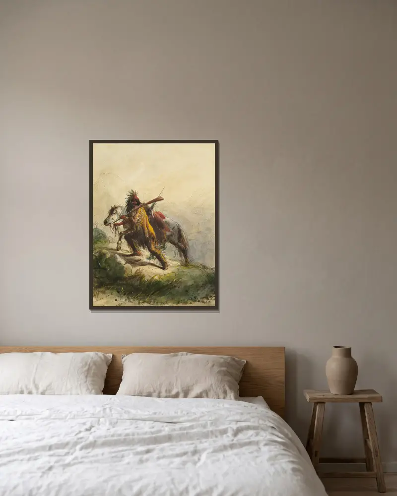 Nach der Schlacht; die Skalplocke von Alfred Jacob Miller gerahmt an einer Wand