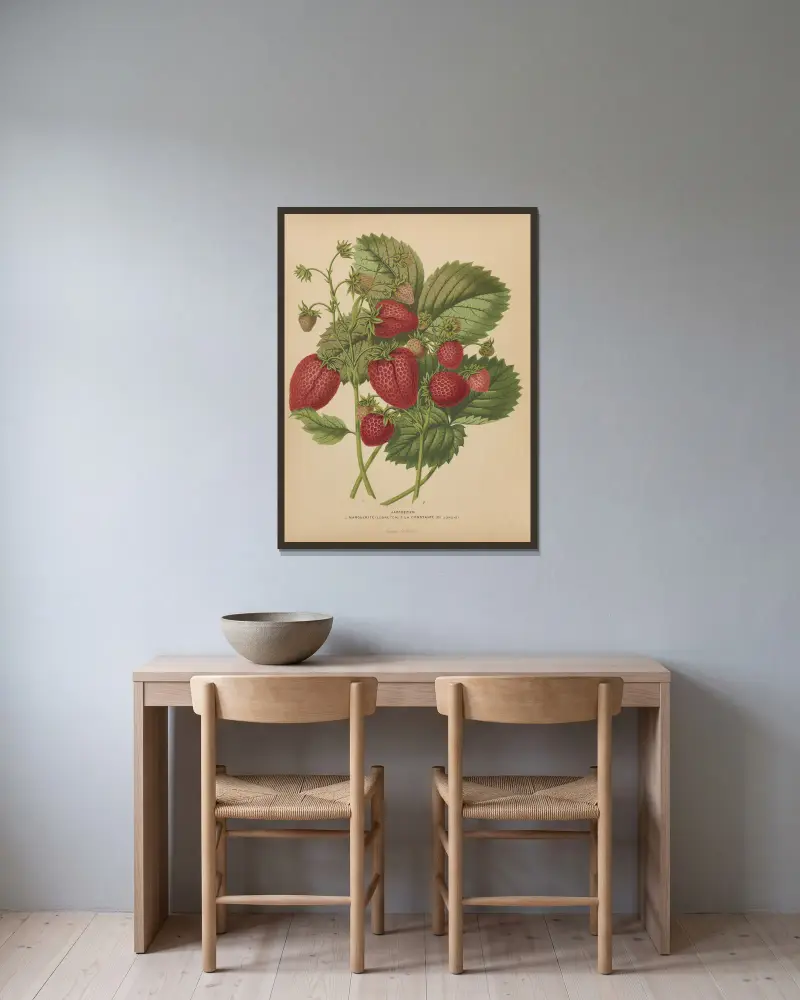 Aardbezien 1. Marguerite 2. La Constante av Abraham Jacobus Wendel inramad på en vägg