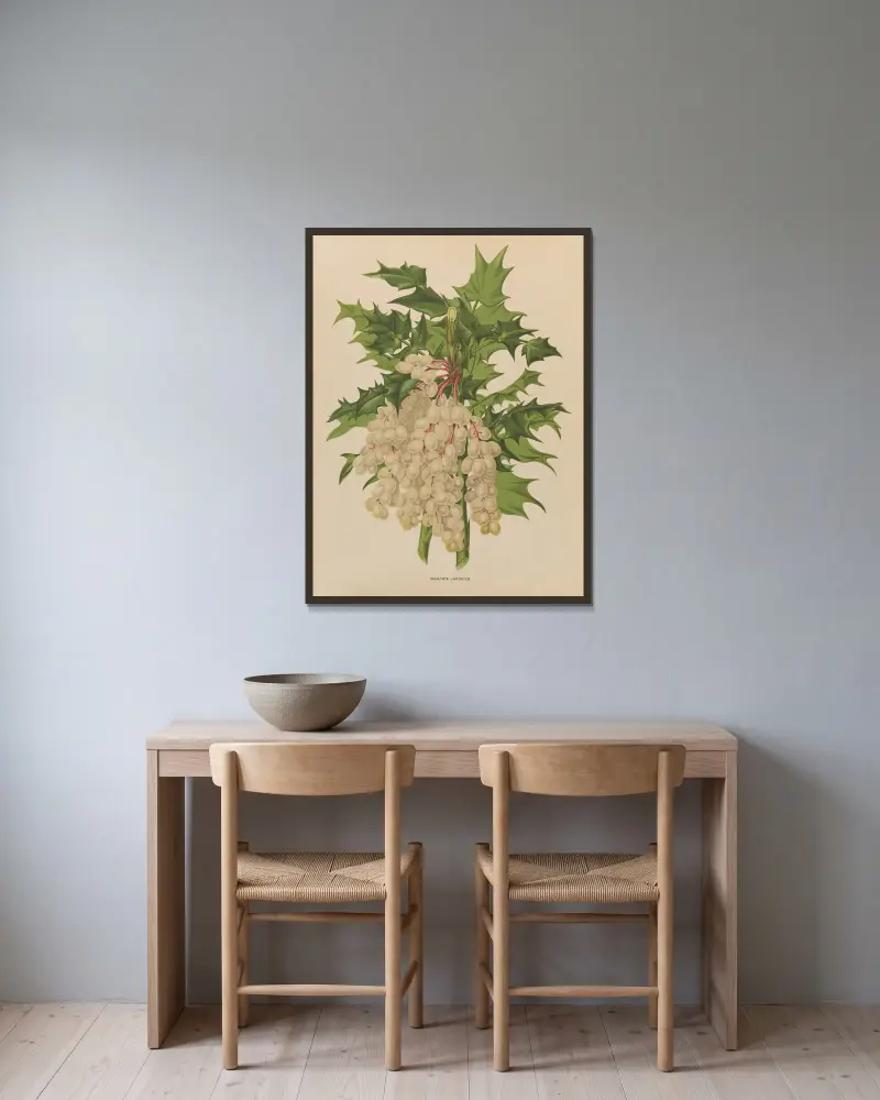 Mahonia Japonica av Abraham Jacobus Wendel inramad på en vägg