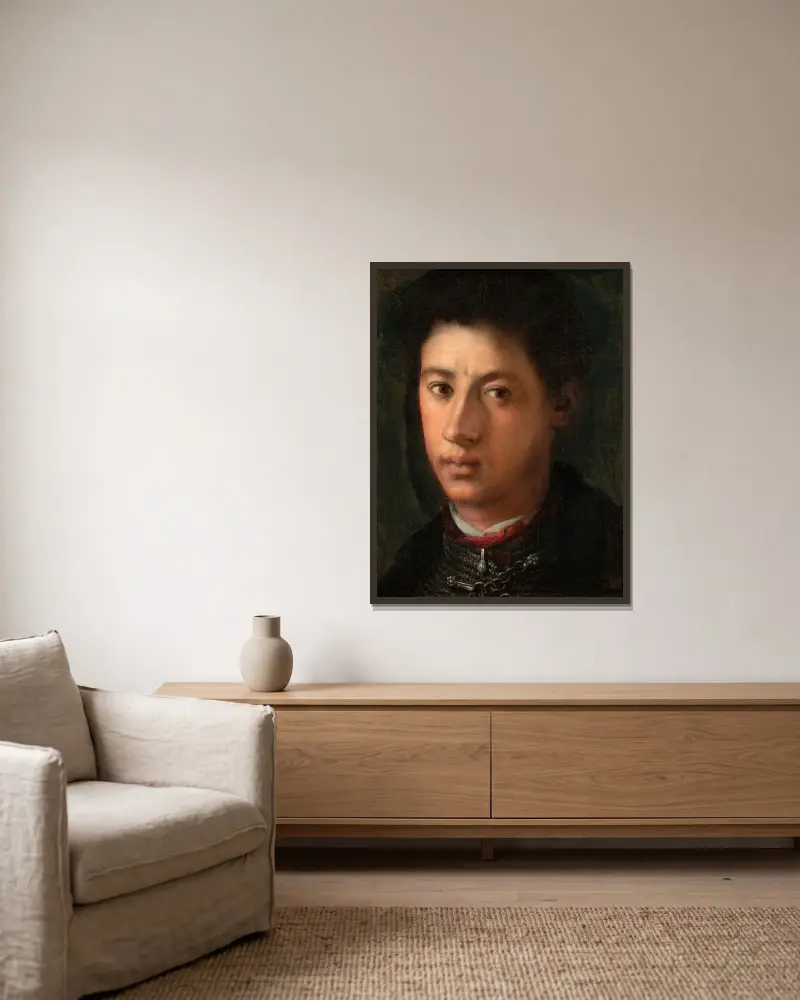 Alessandro de’ Medici av Pontormo (Jacopo Carucci) inramad på en vägg