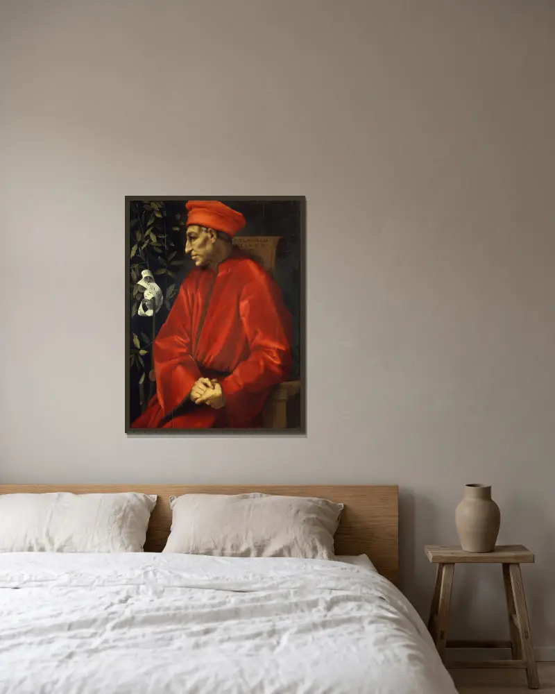 Portrait of Cosimo de’ Medici the Elder av Pontormo (Jacopo Carucci) inramad på en vägg
