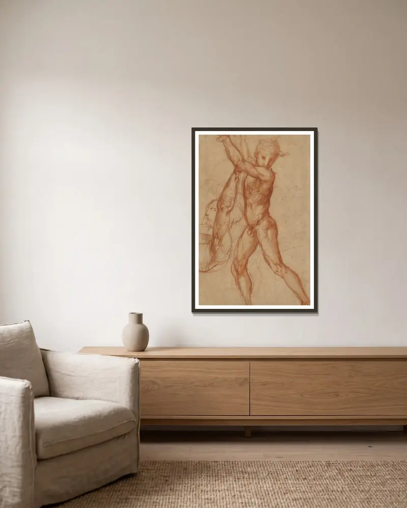 Study of a Nude Boy, Partial Figure Study av Pontormo (Jacopo Carucci) inramad på en vägg