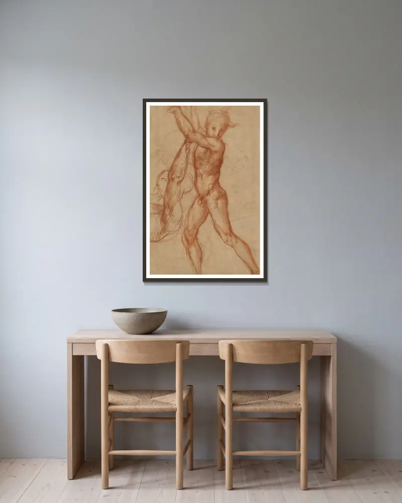 Study of a Nude Boy, Partial Figure Study av Pontormo (Jacopo Carucci) inramad på en vägg