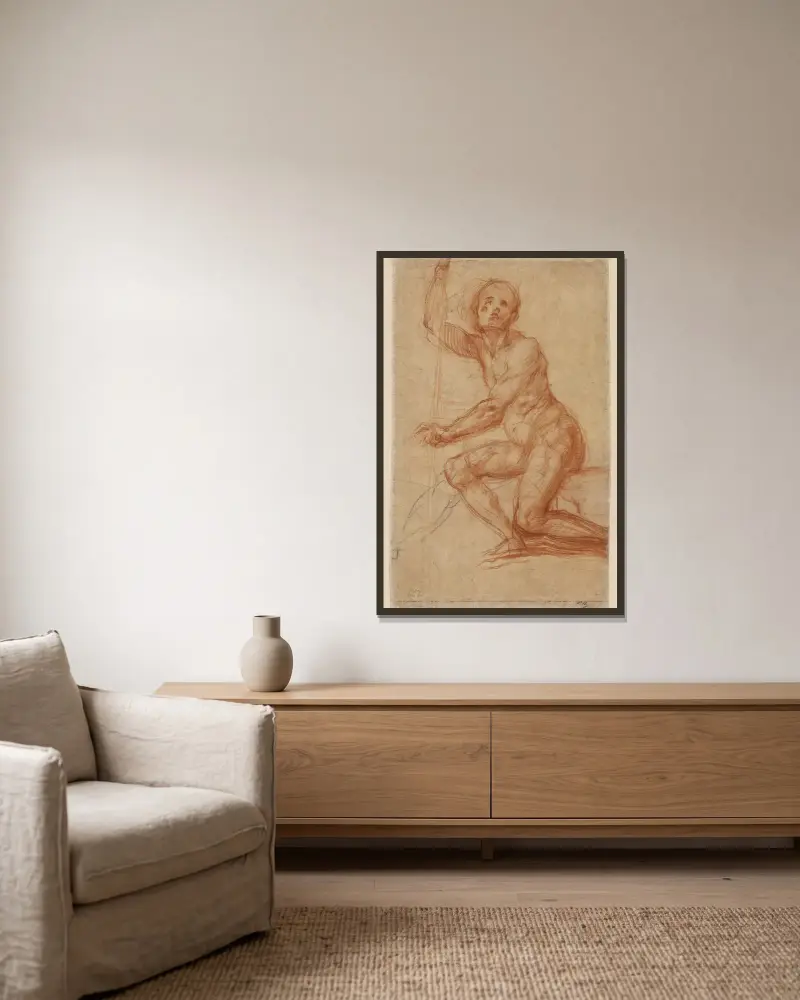 Study of a Seated Man av Pontormo (Jacopo Carucci) inramad på en vägg