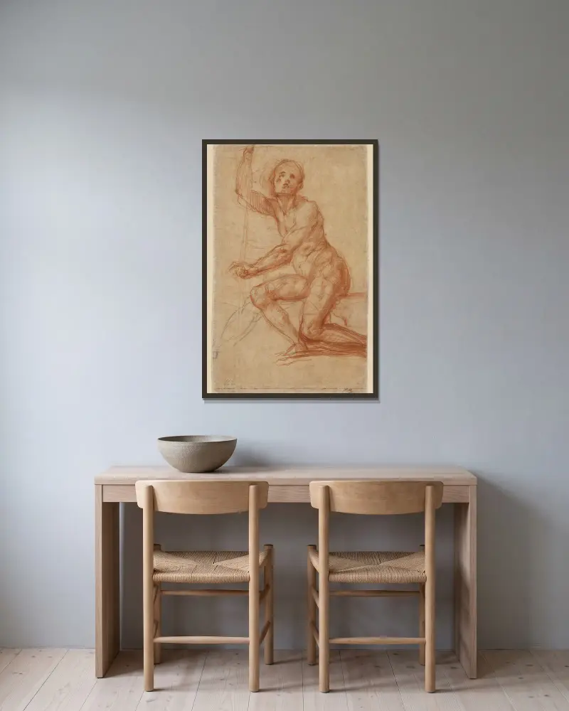 Study of a Seated Man av Pontormo (Jacopo Carucci) inramad på en vägg